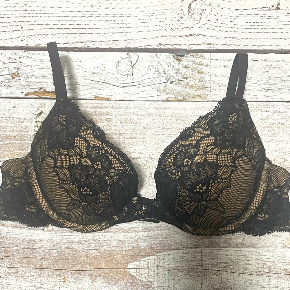 Maidenform Elegant Black Lace Bra Size 34 B